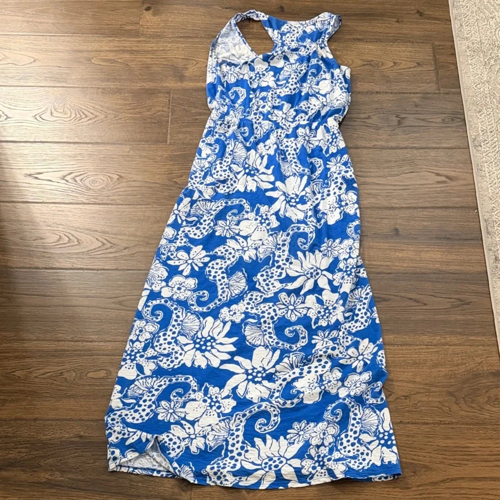 EUC Lilly Pulitzer Blue and White Floral Maxi Dress Size Medium - Picture 2 of 3